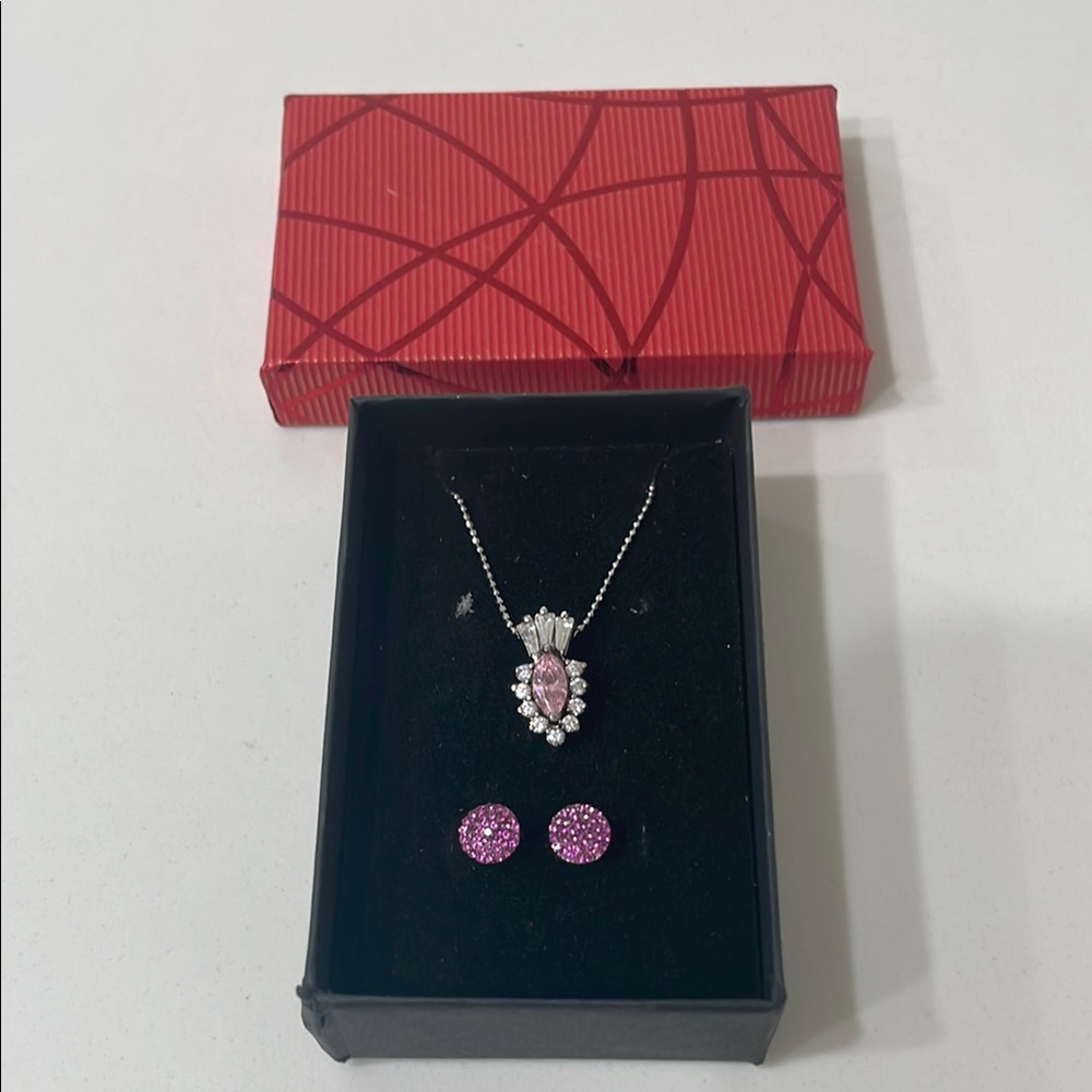 Pink and Silver Jewelry Set Necklace & Earrings